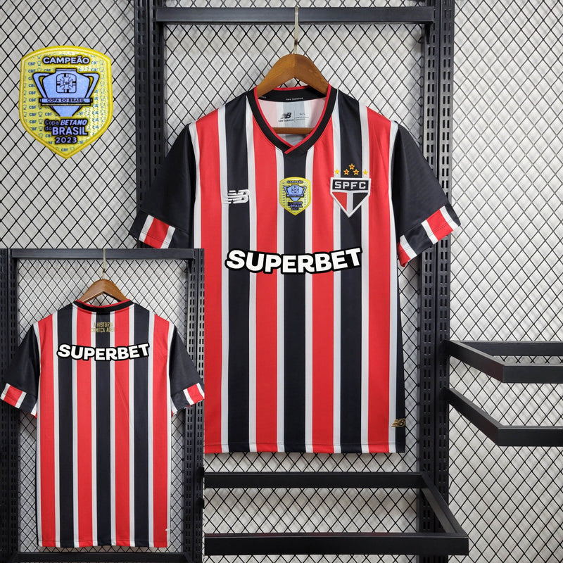 Camisa São Paulo Away + Patrocínios + Patch New Balance 24/25 - Versão Torcedor